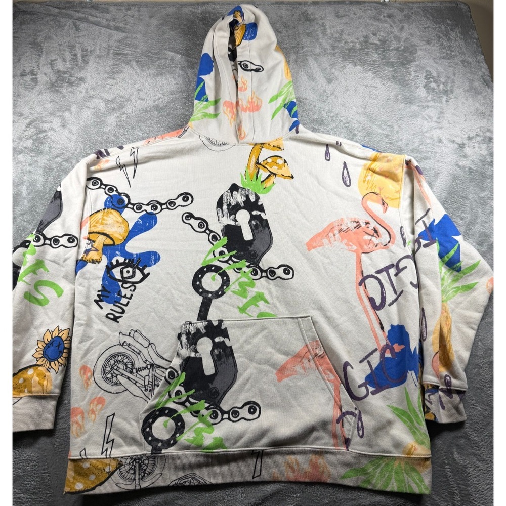 No Boundaries Women's XL Oversized Hoodie Mushroom Graffiti Graphic Y2K